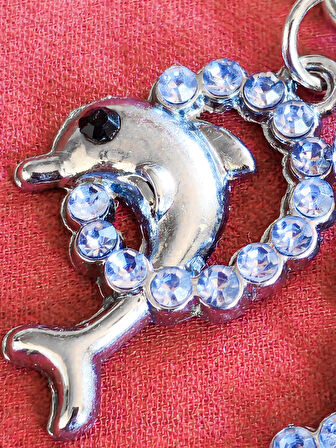 Mavi Taşlı Yunus Balıklı Metal Anahtarlık