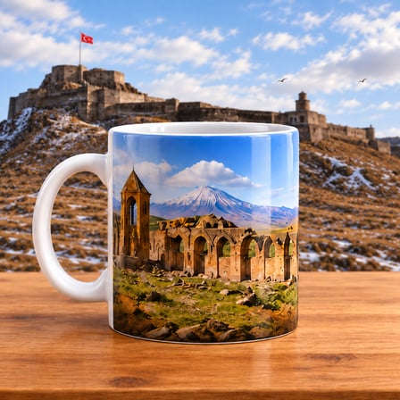 Kars Ani Harabeleri Temalı 300 ml Porselen Kupa Hediyelik Şehir Hatırası