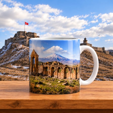 Kars Ani Harabeleri Temalı 300 ml Porselen Kupa Hediyelik Şehir Hatırası