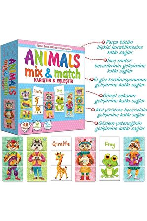 Premium Kutulu Eğitici Öğretici Animals Mix & Match Eşleştirme El Göz Koordinasyon Motor Beceri Oyun