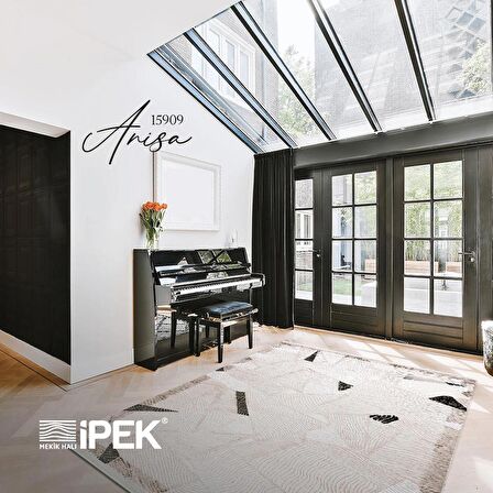 İpek Mekik Halı Anisa Kahve Vizon Geometrik Figürlü Halı