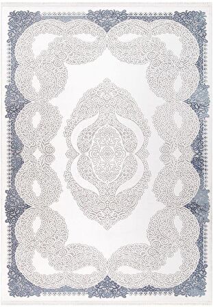 İpek Mekik Halı Anisa Ekru Mavi Klasik Figürlü Halı