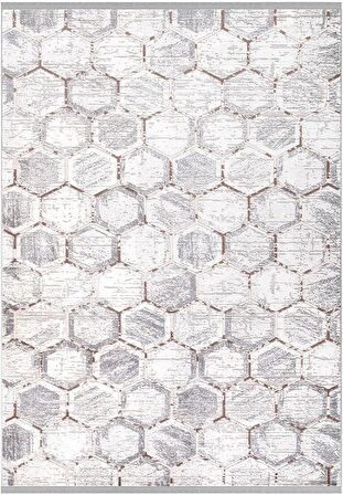 İpek Mekik Halı Anisa Gri Kahve Geometrik Saçaklı Halı