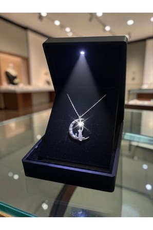 ANKA MÜCEVHERAT IŞIKLI KUTUDA 925 AYAR GÜMÜŞ KEDİLİ AY KADIN KOLYE