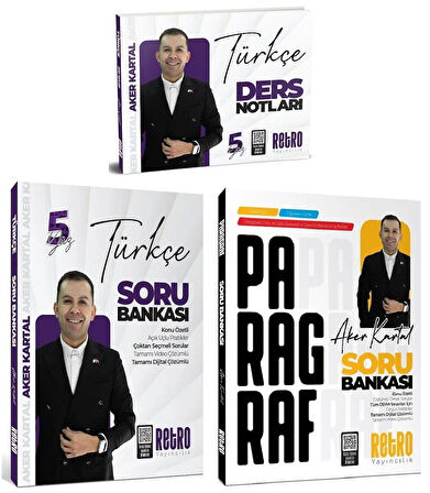 Retro 2025 KPSS Türkçe 5Yüz Ders Notları + Soru Bankası + Paragraf Soru Bankası 3 lü Set - Aker Kartal Retro Yayıncılık