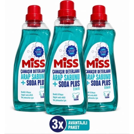 Miss Sıvı Çamaşır Deterjanı Arap Sabunu ve Soda Etkili 1500 ml x 3
