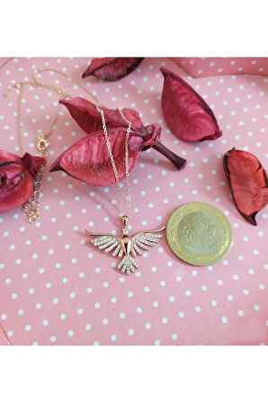 Modahilye 925 Ayar Orjinal Gümüş Anka kuşu Rozegold Renk Kolye