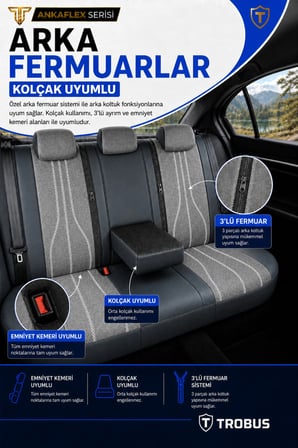 Citroen C4 X 2022+ Uyumlu ANKAFLEX Bel Destekli Keten Deri Gri Siyah Koltuk Kılıfı
