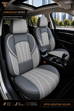 Peugeot 301 2012+ Uyumlu ANKAFLEX Bel Destekli Keten Deri Gri Siyah Koltuk Kılıfı