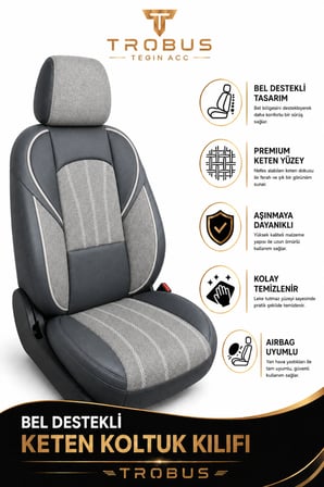 Peugeot 408 2022+ Uyumlu ANKAFLEX Bel Destekli Keten Deri Gri Siyah Koltuk Kılıfı