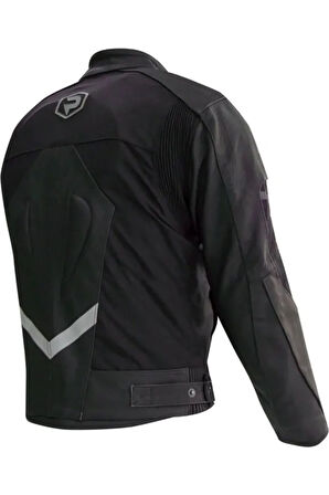 Motosiklet Montu Kısa 4 Mevsim Full Korumalı Deri ve Maxdura 600D Kumaş Black King Motor Mont