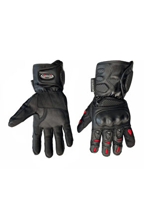 Motosiklet Kışlık Eldiven Deri ve Cordura Kumaş Full Korumalı Deri Motor Eldiveni Siyah