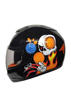 Motosiklet Çocuk Kaskı Full Face Pp Metreal Skull Black