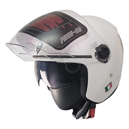  Motosiklet ve Bisiklet Kaskı Yarım Arka Reflektörlü Güneş Vizörlü Kask Beyaz 