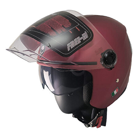  Motosiklet ve Bisiklet Kaskı Yarım Arka Reflektörlü Güneş Vizörlü Kask Mat Kırmızı 