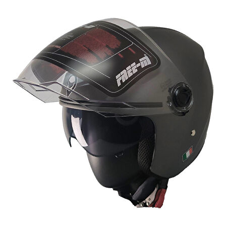  Motosiklet ve Bisiklet Kaskı Yarım Arka Reflektörlü Güneş Vizörlü Kask Mat Gri 
