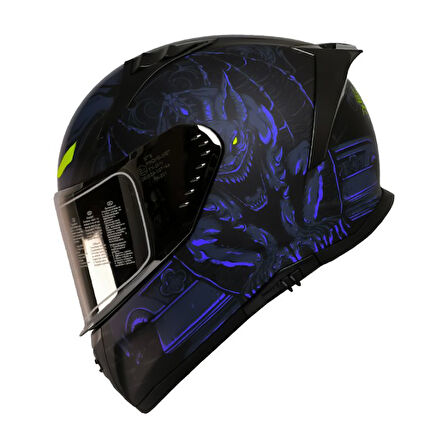 Motosiklet Kaskı Ece 22.R06 Sertifikalı Double Vizör Full Face Kask Mision Blue