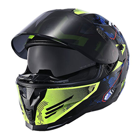Motosiklet Double ve Güneş Vizörlü Full Face Kask Ce Motor Kaskı Galaxy