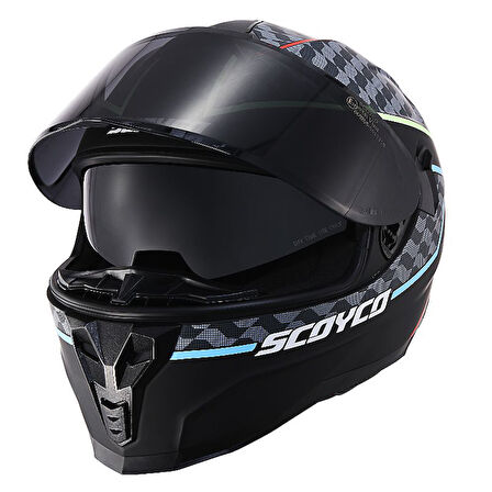 Motosiklet Double ve Güneş Vizörlü Full Face Kask Ce Motor Kaskı Lightning