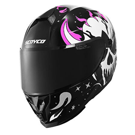 Motosiklet Double ve Güneş Vizörlü Full Face Kask Ce Motor Kaskı Skull