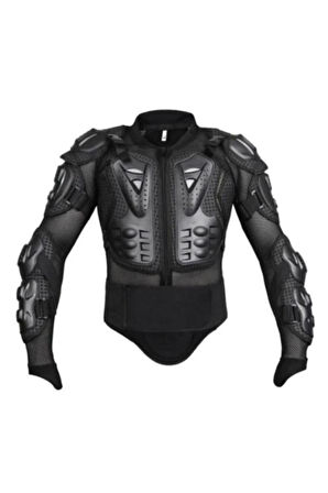 Siyah Body Armor Fileli Yazlık Full Koruma Omuz Sırt Dirsek Göğüs Karın Koruma Cross Motorcu Montu