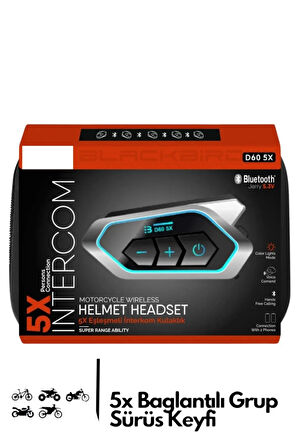 Motosiklet İntercom 5X Cihaz Eşleşmeli Tüm Kasklara Uygun RGB Işıklı 5.3 Bluetooth