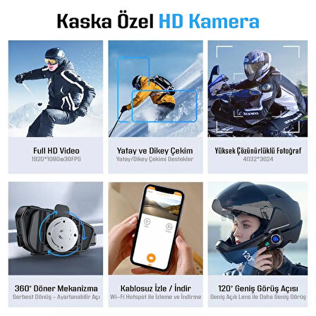 Motosiklet Kask İntercom Su Geçirmez 1080P Hd Sürüş Kaydedici Kamera 5.3 Bluetooth