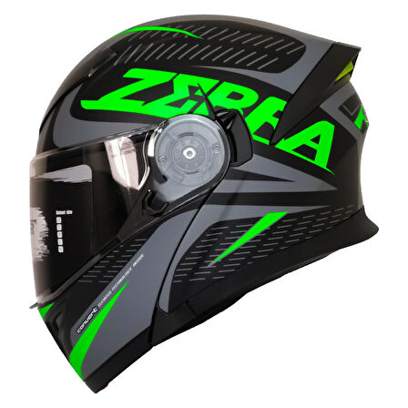 Motosiklet Çene Açılır Kask Ece 22.06 Sertifika Güneş Vizörü Motor Kaskı Zebra Neon