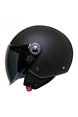 Motosiklet Yarım Deri Kask Siyah Vizör R22.06 Sertifika Fiber Material Black Leather Motor Kaskı