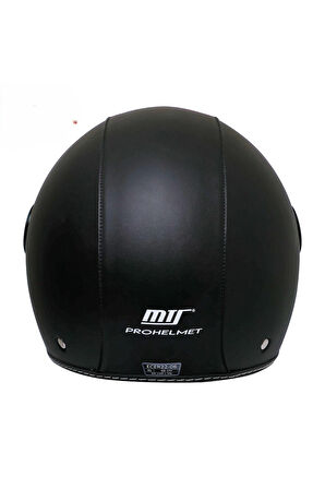 Motosiklet Yarım Deri Kask Siyah Vizör R22.06 Sertifika Fiber Material Black Leather Motor Kaskı