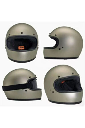 Motosiklet Retro Kask Harley Cafe Racer Vespa Modüler ve Anti UV Gözlüklü Motor Kaskı Gray