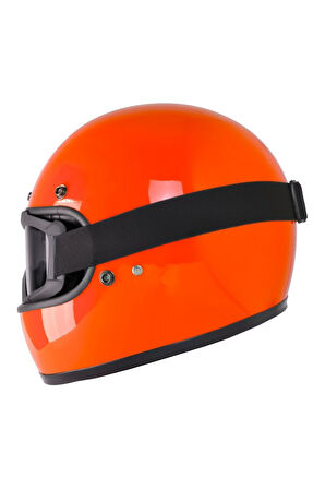 Motosiklet Retro Kask Harley Cafe Racer Vespa Modüler ve Anti UV Gözlüklü Motor Kaskı Orange