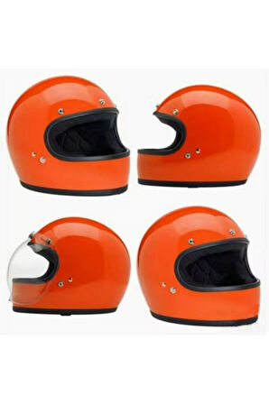 Motosiklet Retro Kask Harley Cafe Racer Vespa Modüler ve Anti UV Gözlüklü Motor Kaskı Orange