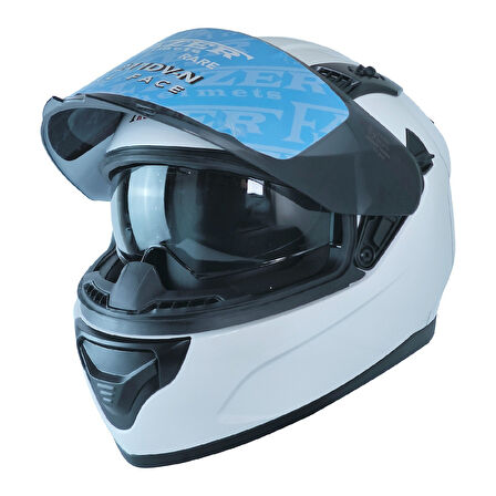 Motosiklet Kask Ece 22.R06 Double Vizörlü Full Face Motor Kaskı White