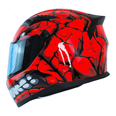 Motosiklet Kask Ece 22.R06 Double Vizörlü Full Face Motor Kaskı Fantastic Red