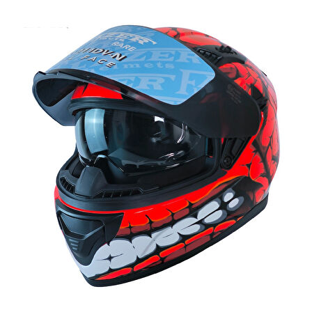 Motosiklet Kask Ece 22.R06 Double Vizörlü Full Face Motor Kaskı Fantastic Red