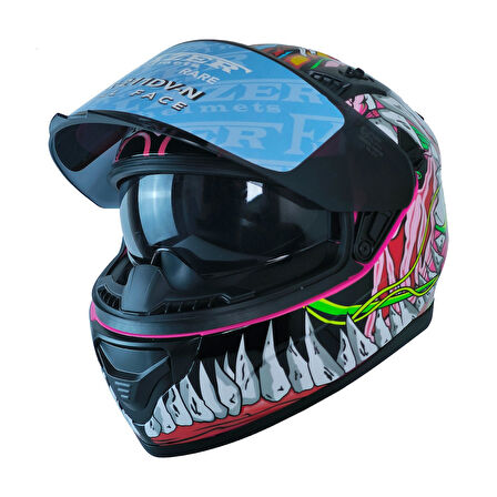 Motosiklet Kadın Kaskı Ece 22.R06 Double Vizörlü Full Face Motor Kask Haidi