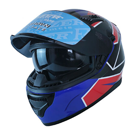 Motosiklet Kask Ece 22.R06 Double Vizörlü Full Face Motor Kaskı Rush