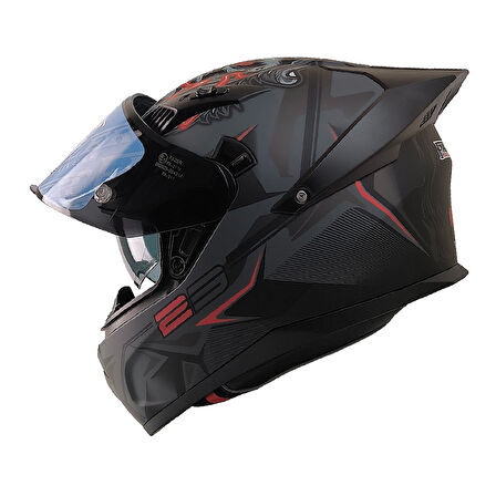 Motosiklet Kask Ece 22.R06 Double Vizörlü Full Face Spoiler Motor Kaskı Beast Black