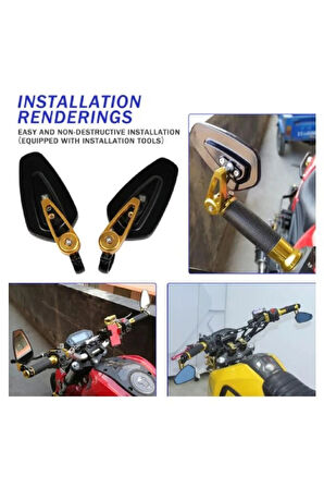 Motosiklet Katlanabilir Gidon Ayna Universal Model Ayarlanabilir Ayna Açılı Motor Gidon Aynası Gold