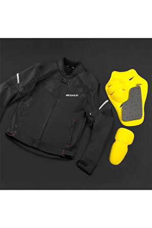 Motosiklet Yazlık File Mont Full Korumalı Kanvas Kumaş Görünmez Reflektör Logo Motor Montu Siyah