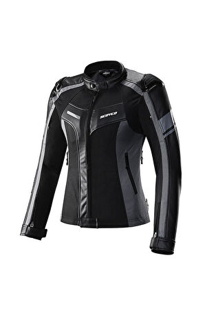 Motosiklet Kadın Montu Full Korumalı 4 Mevsim Pu Kaplamalı Deri ve Maxdura Kumaş Motor Mont Grey