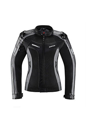 Motosiklet Kadın Montu Full Korumalı 4 Mevsim Pu Kaplamalı Deri ve Maxdura Kumaş Motor Mont Grey