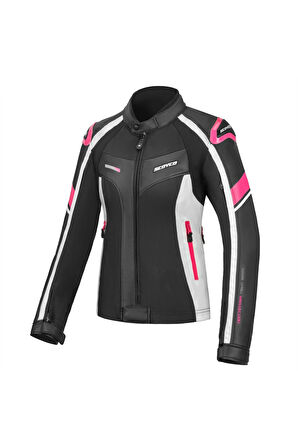 Motosiklet Kadın Montu Full Korumalı 4 Mevsim Pu Kaplamalı Deri ve Maxdura Kumaş Motor Mont Pink