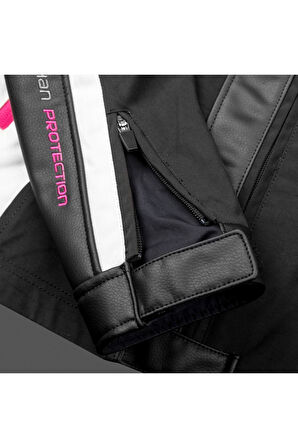 Motosiklet Kadın Montu Full Korumalı 4 Mevsim Pu Kaplamalı Deri ve Maxdura Kumaş Motor Mont Pink