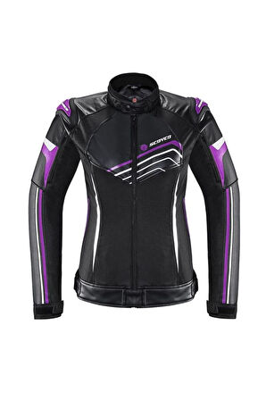 Motosiklet Kadın Montu 4 Mevsim Maxdura 600-D Dayanıklı Kumaş Ve Deri Women Motor Mont Black Purple