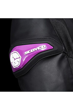 Motosiklet Kadın Montu 4 Mevsim Maxdura 600-D Dayanıklı Kumaş Ve Deri Women Motor Mont Black Purple