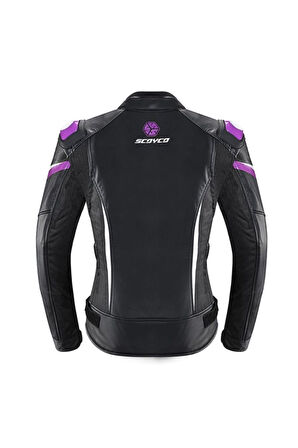 Motosiklet Kadın Montu 4 Mevsim Maxdura 600-D Dayanıklı Kumaş Ve Deri Women Motor Mont Black Purple