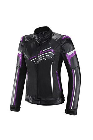 Motosiklet Kadın Montu 4 Mevsim Maxdura 600-D Dayanıklı Kumaş Ve Deri Women Motor Mont Black Purple