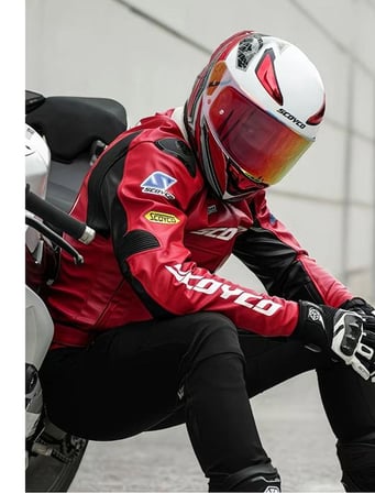 Motosiklet Montu 4 Mevsim Sport Racing Mont PU Leather Red
